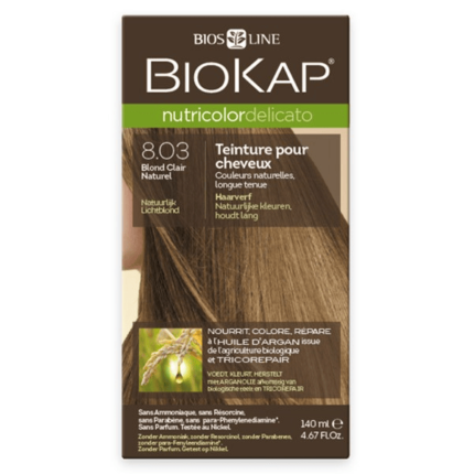 BIOKAP NUTRICOLOR DELICATO N° 8.03 BLOND CLAIR NATUREL - 140 ML