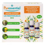 LES HUILES ESSENTIELLES LES INDISPENSABLES BIO ARBRE A THÉ + CITRON + RAVINTSARA